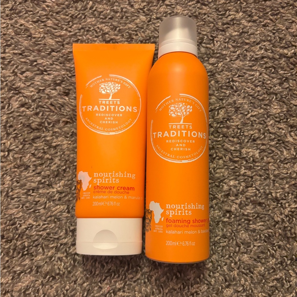 Treets traditions foaming shower gel and treets traditions shower cream.